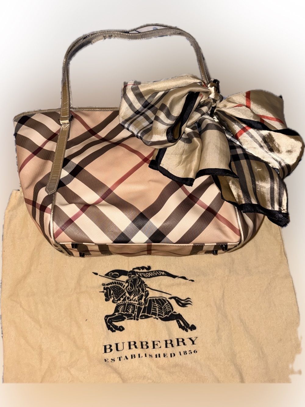 Burberry Shoulder Bag with Scarf Accent